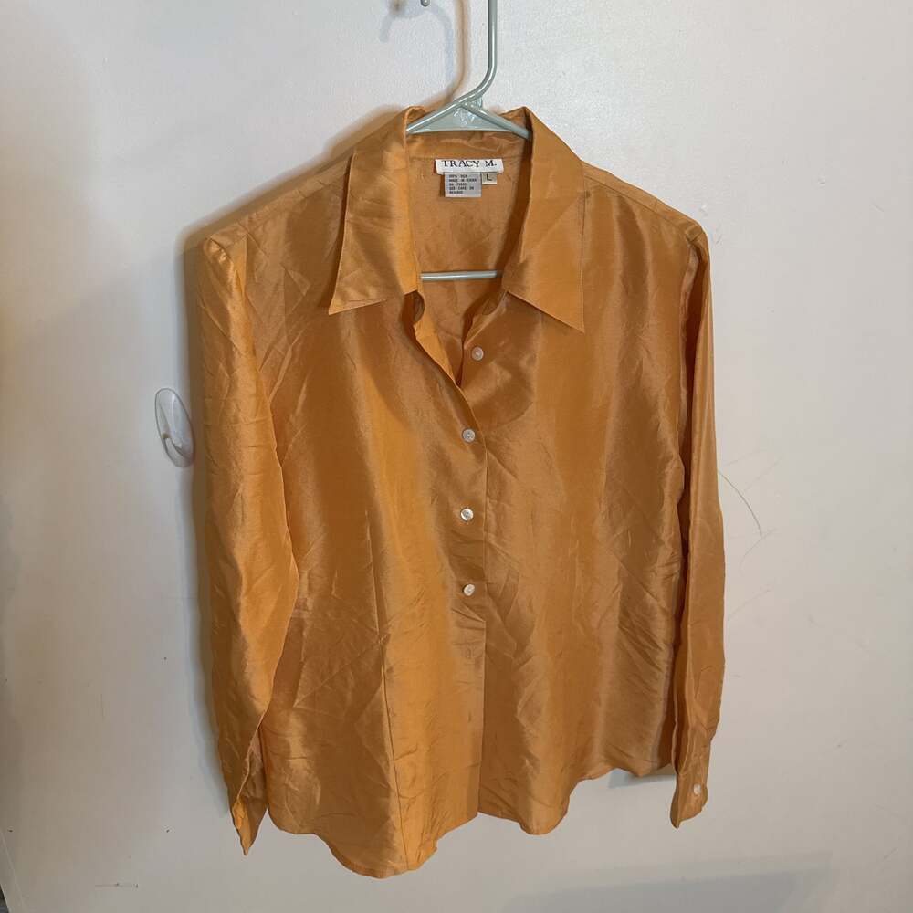 Elegant 100% Silk Blouse - Womens Long Sleeve Top, Pure fall Color Shirt